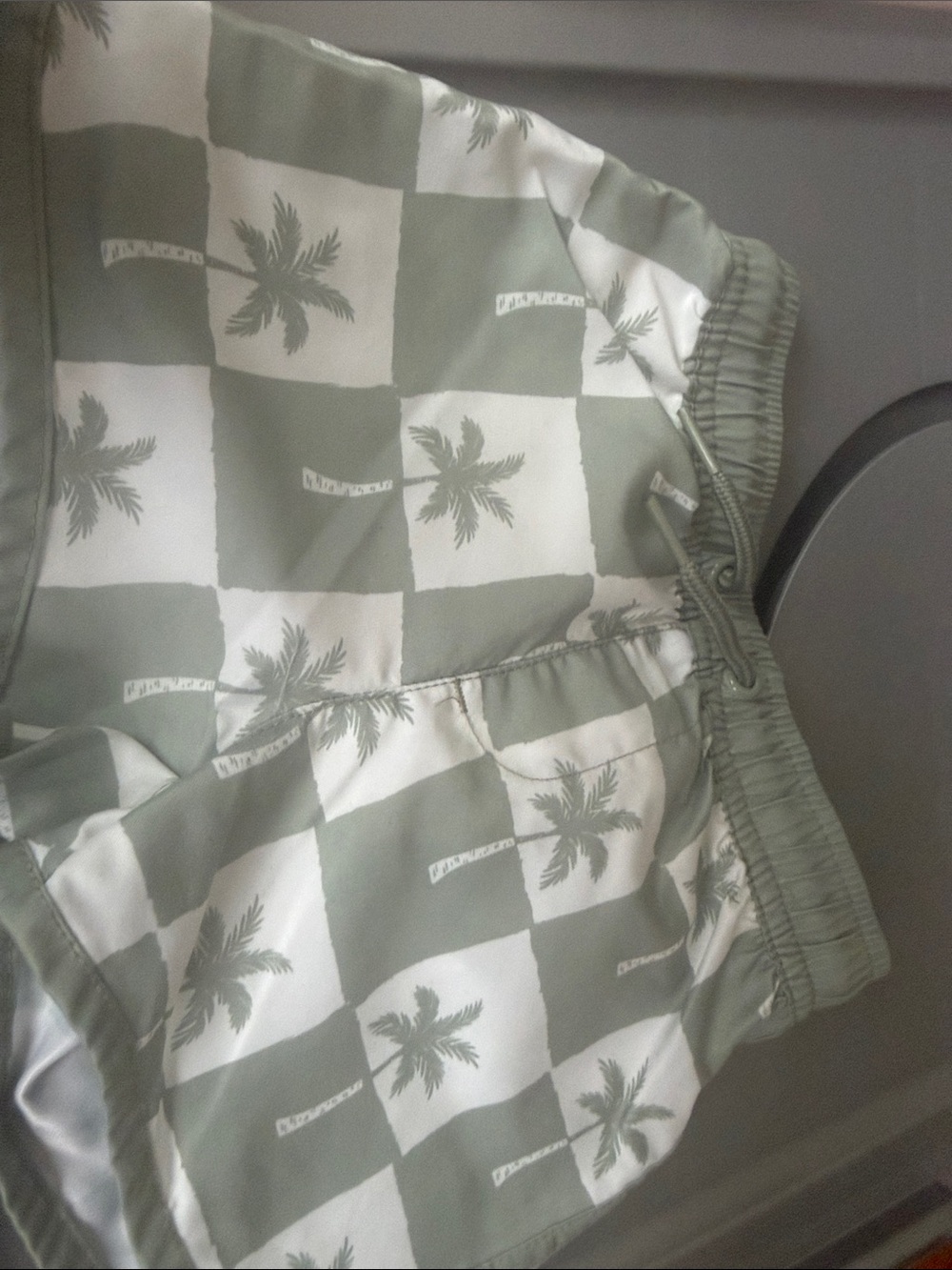 Panama Jack Boys Olive Green and White Palm Print Swim Trunks